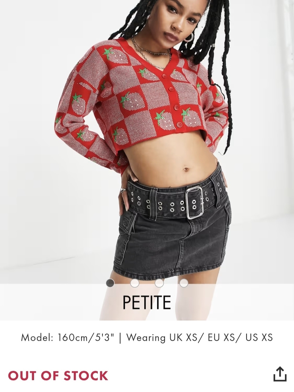 Only Petite Red Strawberry Pattern Cropped Cardigan Sweater - Picture 8 of 8